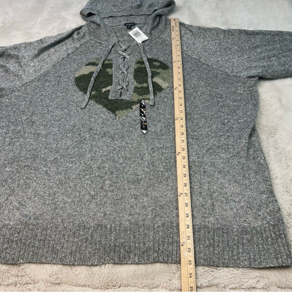 Torrid Sweater Raglan Hoodie Soft Knit Camo Heart Gray Plus Size 4 Front Tie NEW - Picture 7 of 10